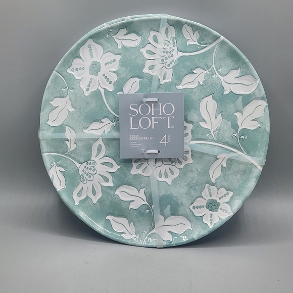 NWT Set of 4 Soho Loft Sage Green Floral Melamine Salad Plates 9 Inch Textured - Picture 1 of 5